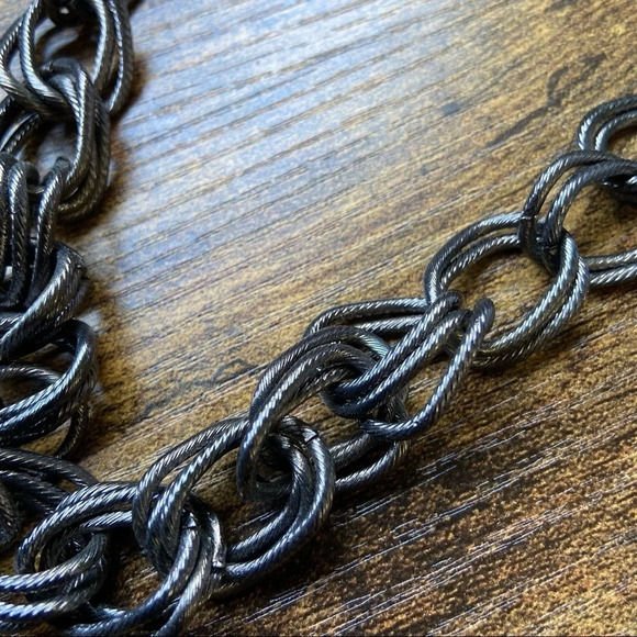 Link Chain Necklace Textured Long Adjustable Fashion Jewelry Gunmetal Color - Picture 3 of 4